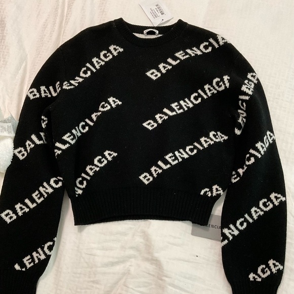 Balenciaga Women's Allover Logo Sweater Wool Blend black new - Picture 1 of 8